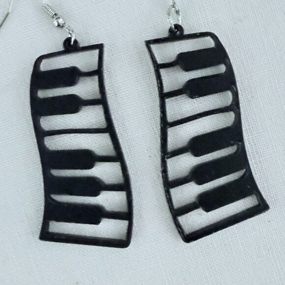 Piano Keyboard Earrings Black Acrylic Music Dangle Earrings - Picture 2 of 8